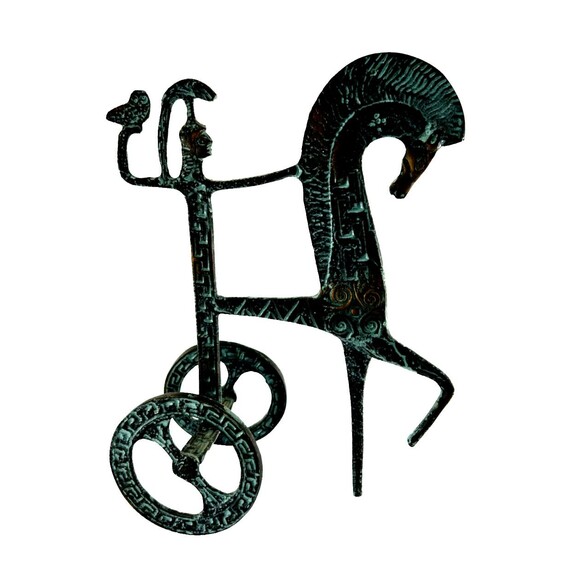 Bronze Chariot of Goddess Athena Sculpture Holding an Owl atop Horse - Picture 2 of 13